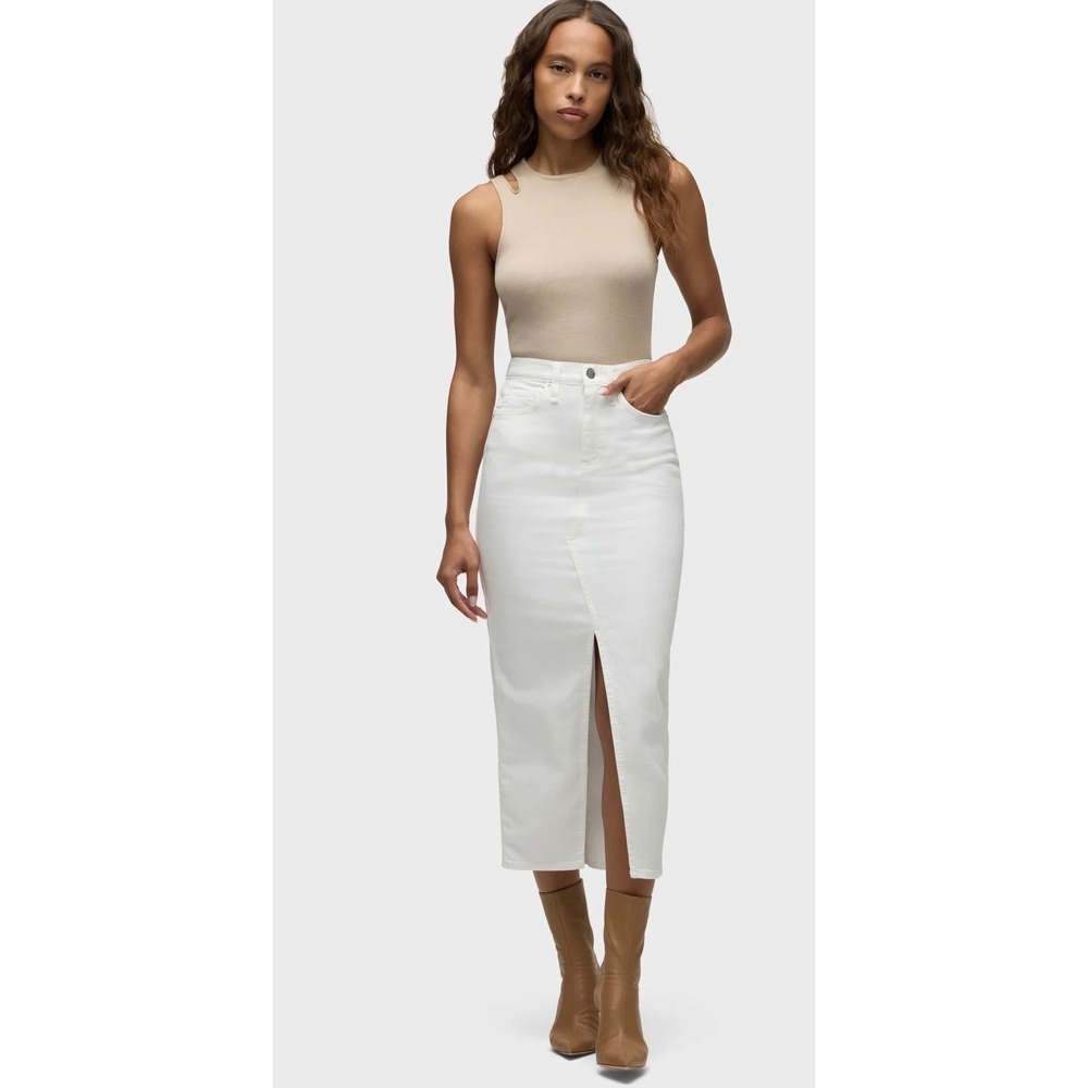 Hudson Jeans Womens High Rise Slit Denim Midi Skirt White Size 24